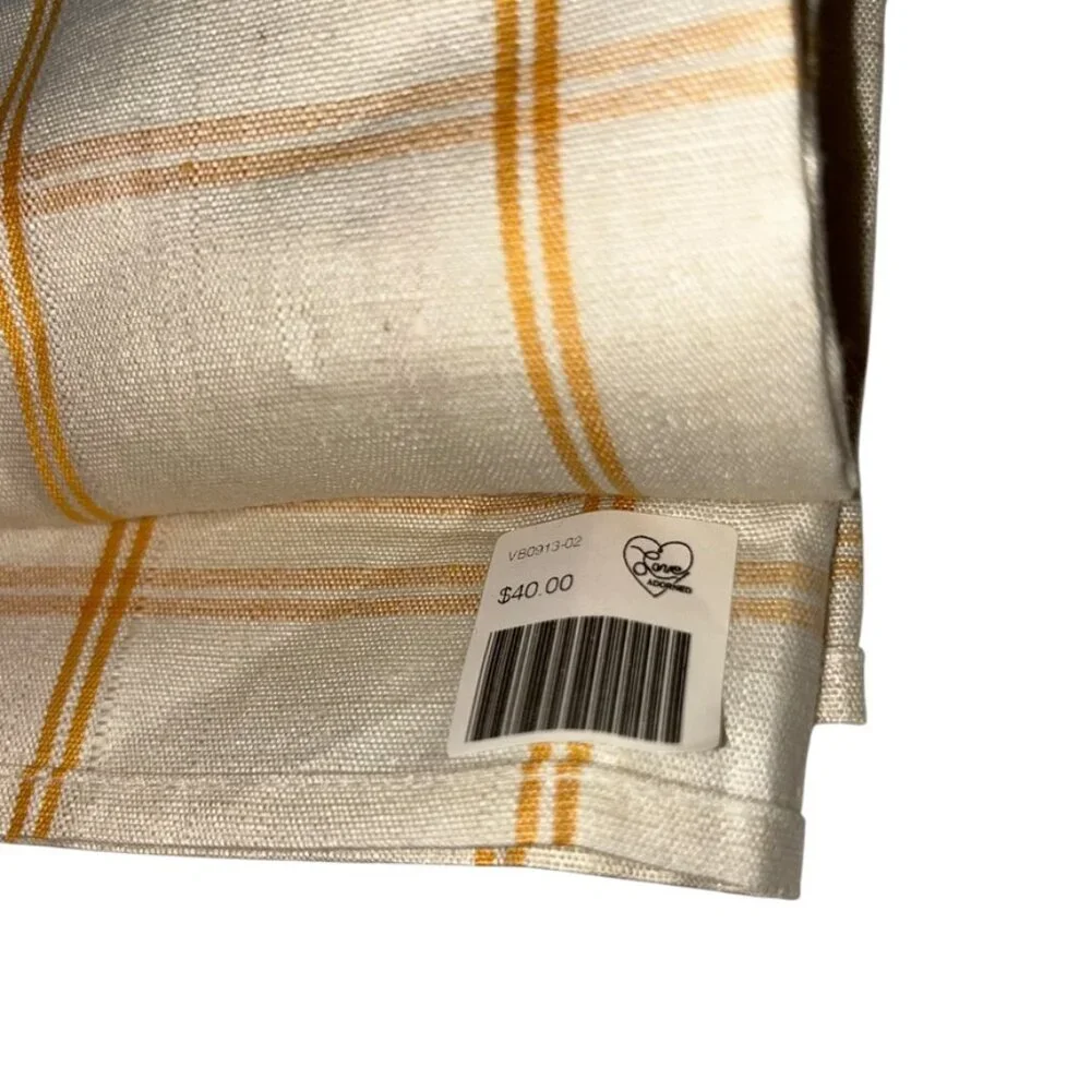 Vintage 100% LINEN NEW golden yellow window pane plaid tea dish towel